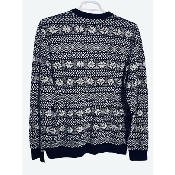 H&M Sweater Navy Fair Isle Nordic Cotton Crew Neck Long Sleeve Pullover - Picture 4 of 9